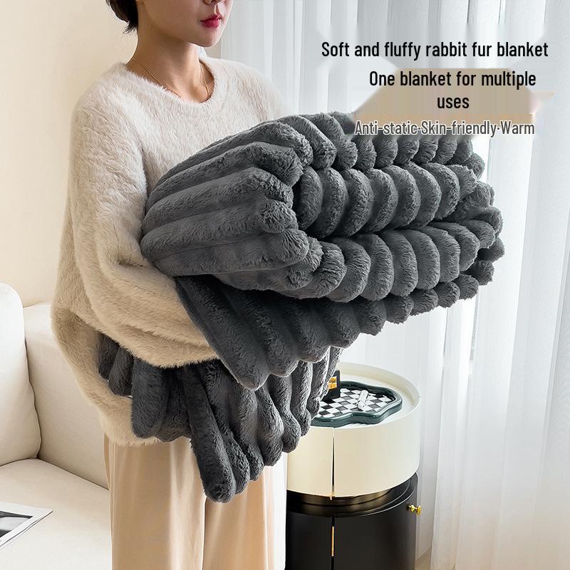 Thickened Coral Fleece Flannel Blanket - Rabbit Fur Nap Throw Milk Velvet Bed Cover