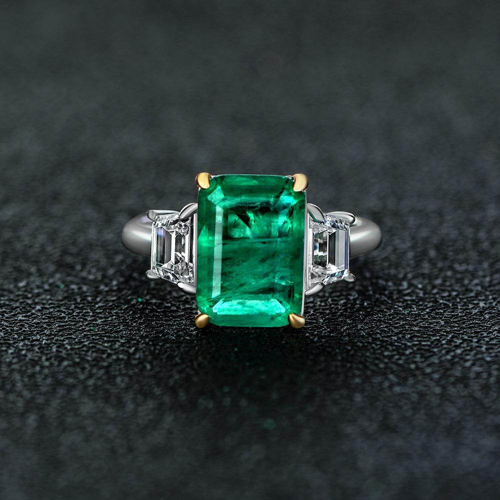 Tancise Jewelry 925 Vintage Sterling Silver 10*14 Emerald Ring Synthesis
