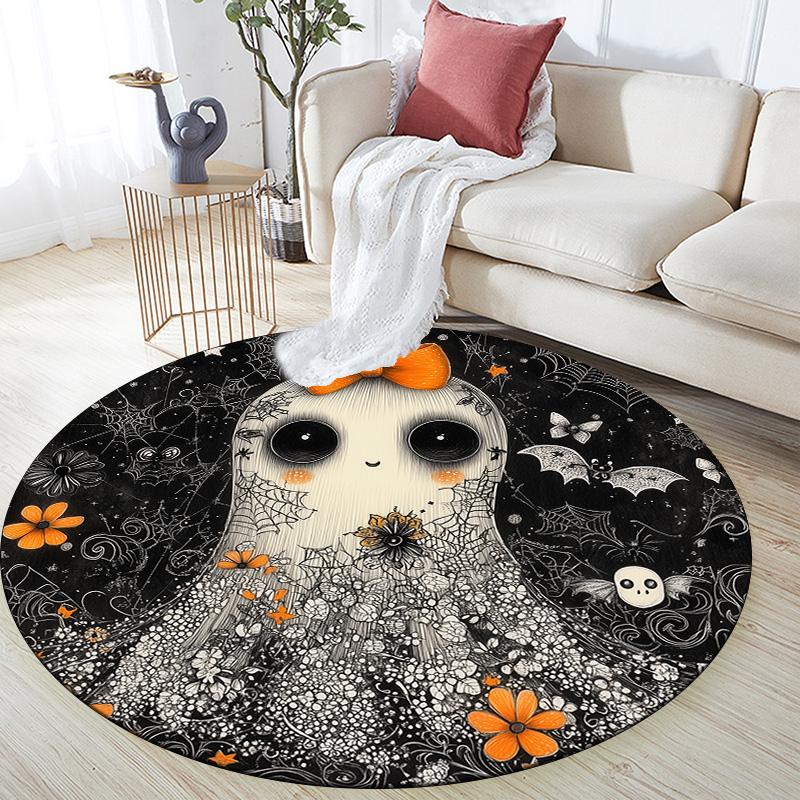 Flower Ghost,Round Area Rug,Carpet Rug for Living Room Bedroom Sofa Playroom Decor,Non-slip Floor Mat