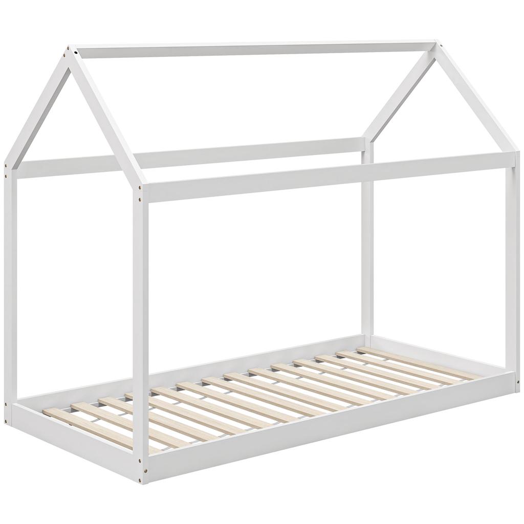 Single Bed Frame, House Scandinavian Style Wooden Bed Frame for 90W x 190Dcm Mattress, Pine Wood Bed Base, White