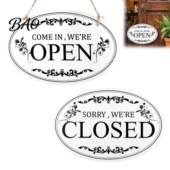 Wall Mounted Store Sign Wooden Open Closed Sign, Double-Sided Hanging Door with Vintage Rustic Business Frame, Waterproof Storefront Indicator, Retro