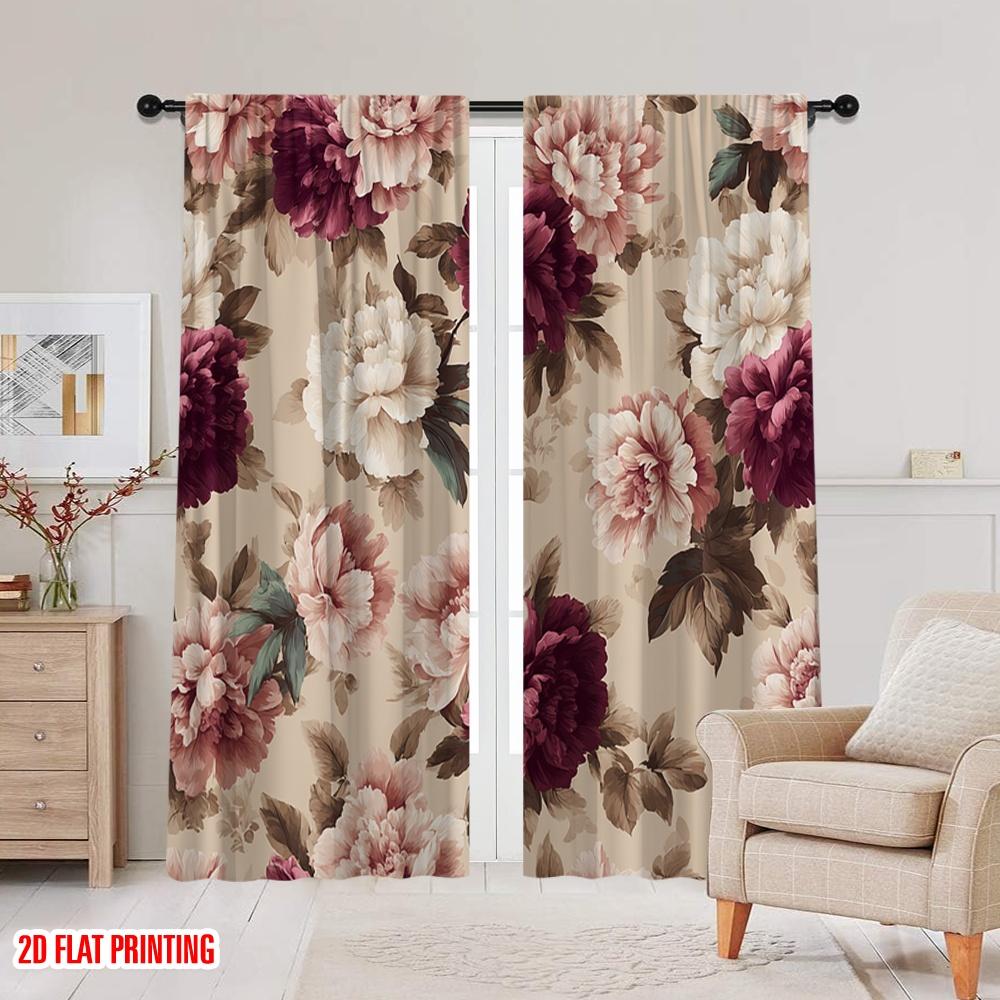 2pcs,2D plane printing Curtains Roller Blinds Floral Elegance Durable 100% Polyester Fabric (without rod) Decorations Inside