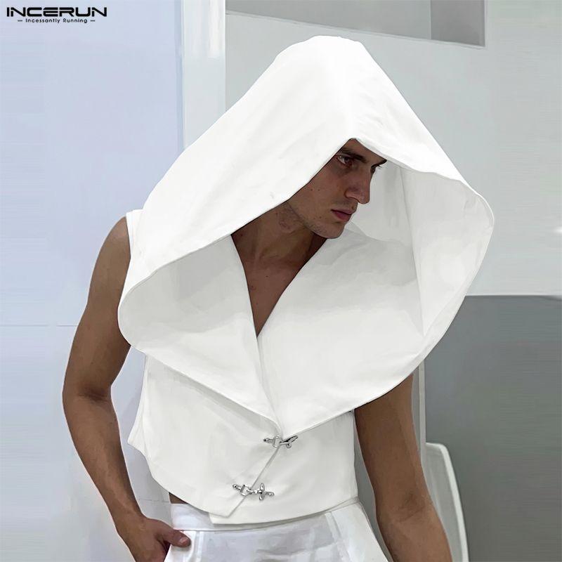 INCERUN Men Sleeveless Thin Irregular Casual Loose Fit Hooded Tank Tops