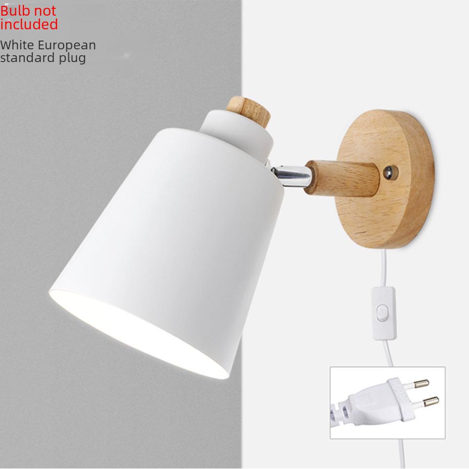 Lampă de perete modernă DIY Macaron cu întrerupător și priză din lemn - Stil nordic