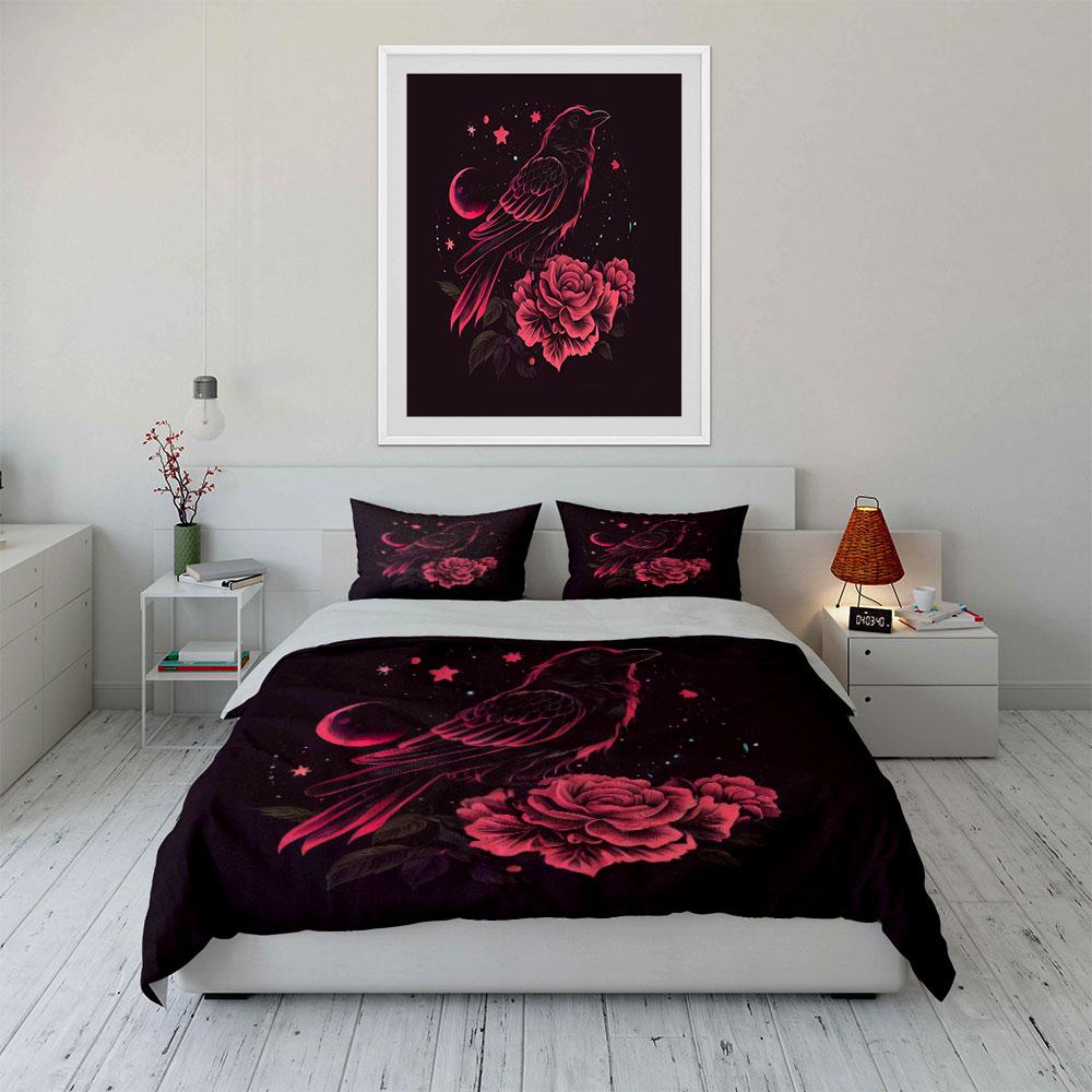 Starry Raven Floral Decor Set Soft Comfortable Duvet Cover Bedding Set Included 1*Duvet Cover & 2*Pillowcases, Gift