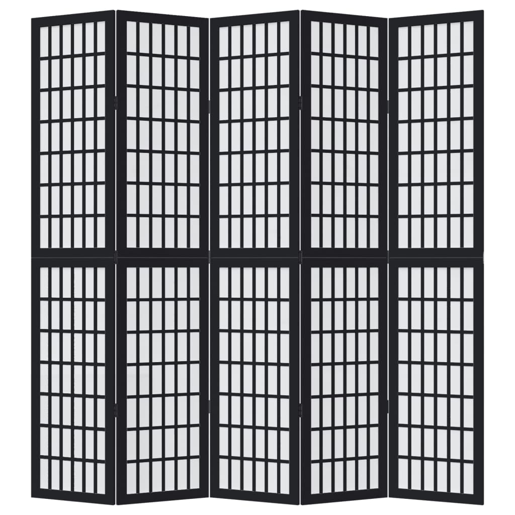 Vidaxl Room Divider, 5-Panel, Black, Solid Paulownia Wood