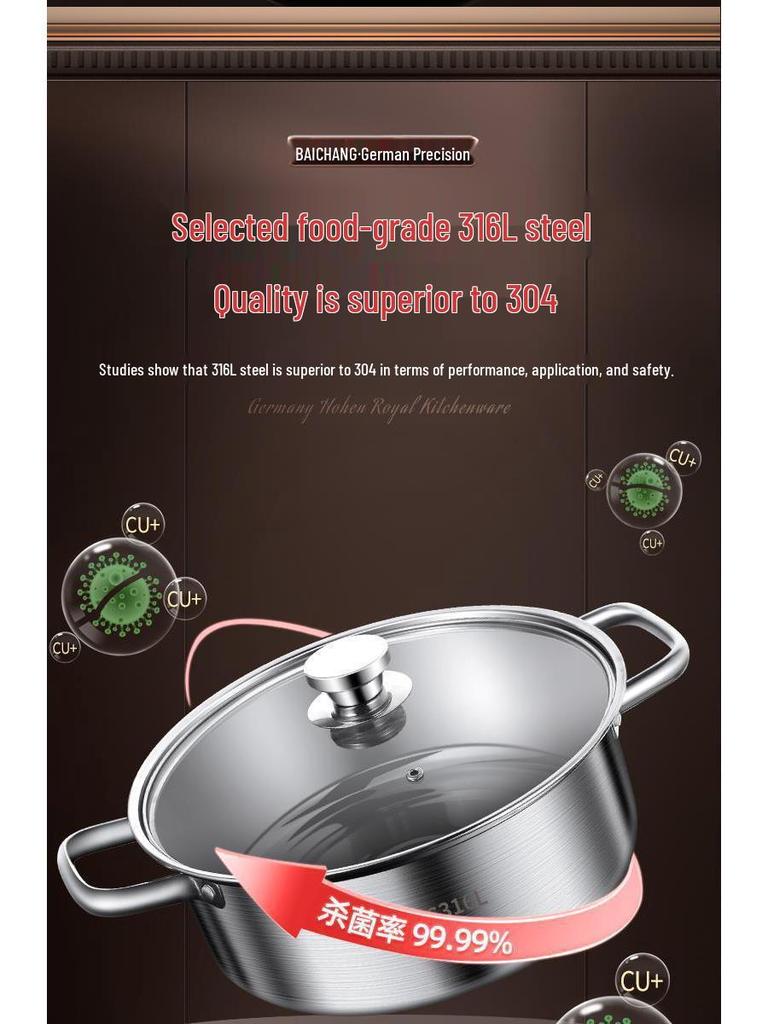 316 Stainless Steel Yin Yang Hot Pot with Induction Cooker Compatibility - Large Capacity Family Soup Pot