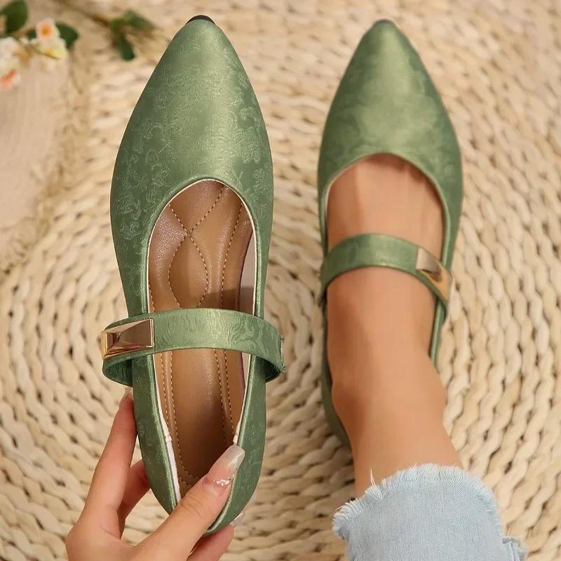Pointed Toe Socks Women Flats Flat Chunky Single Shoes with A Line Mary Jane Shoes 2024 French Gentle Four Seasons Heel Shoes