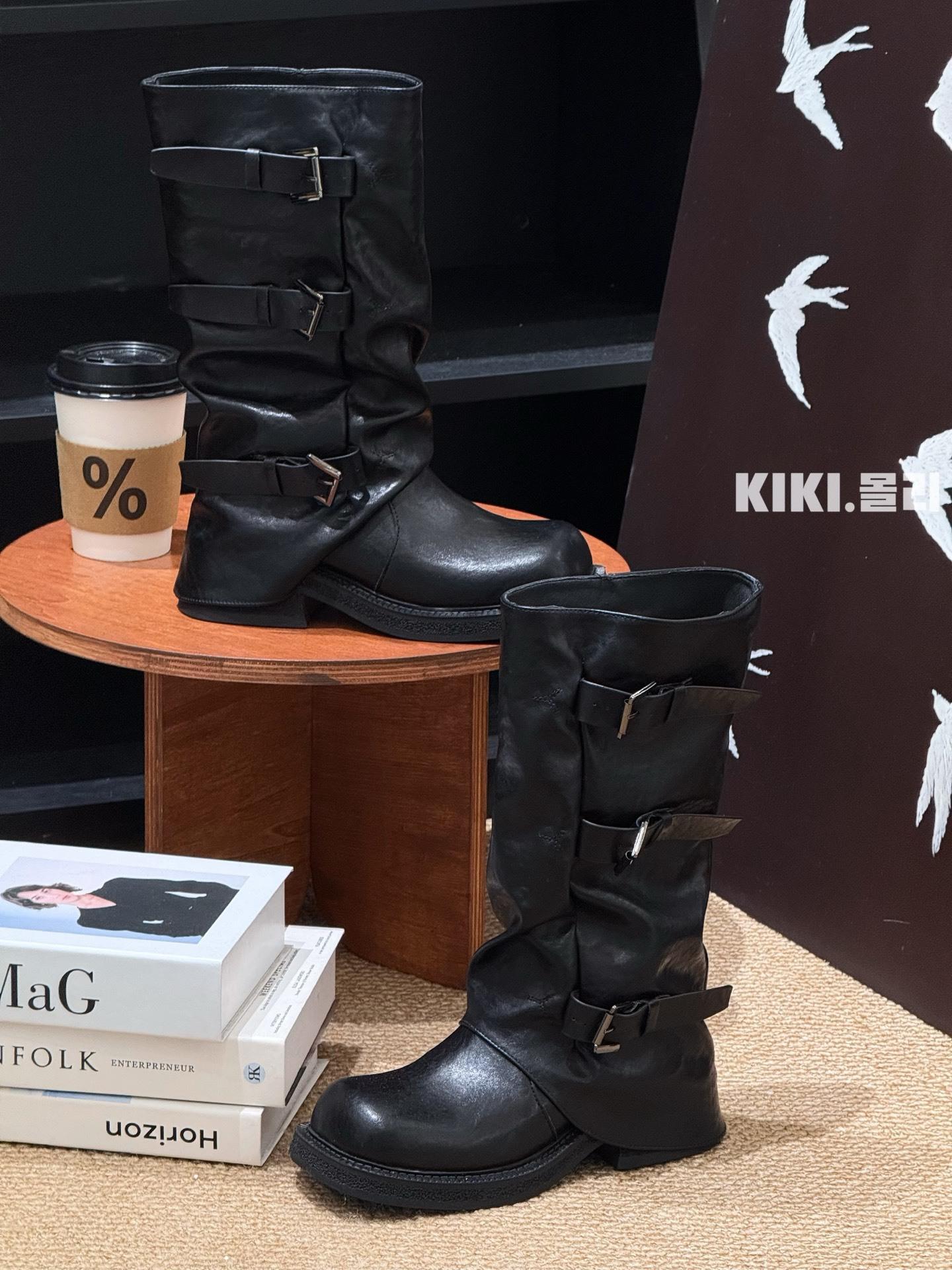 

Нишевые ретро толстый каблук увеличивающий рост 2025 весна и осень новые модные с пряжкой ремня квадратный круглый носок плиссированные полусапоги мартин на платформе 39