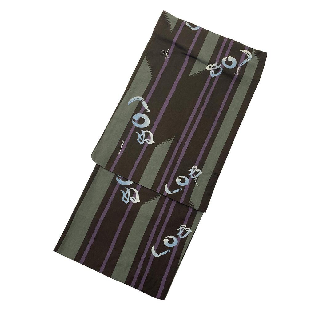 Fuuka Yukata and Obi Set Size Black and Kamawanu Made In B252 Men's (2 Pieces), Small, Purple, (Obi, Japan, Brown)