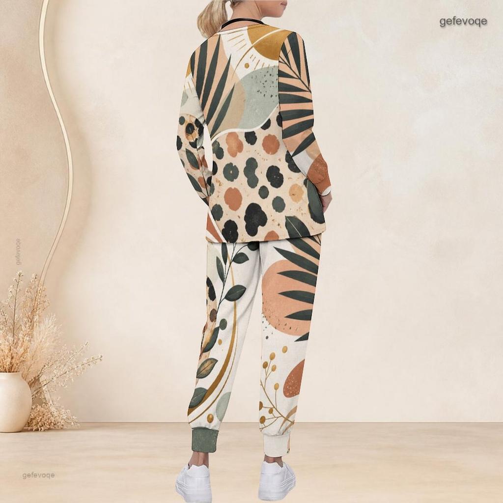 Women Plus Size V Neck Long Sleeve Scrub Set Boho Sun Heart Wave Star Art Print Nurse Uniform Set