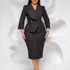 Women's new autumn fashion temperament elegant solid color large lapel O Tongle dress