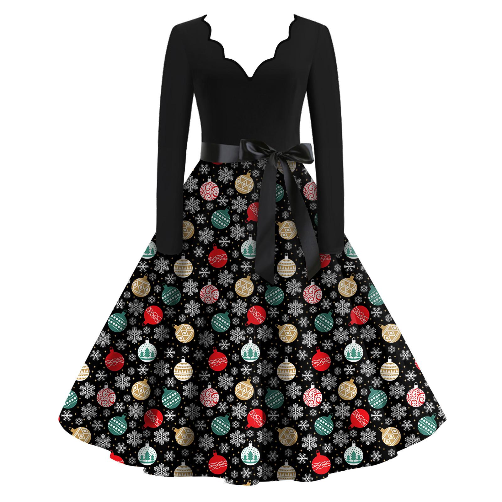 

Женские модные повседневные тонкие рождественские платья с длинным рукавом с v-образным вырезом и принтом XXXXL зелёный