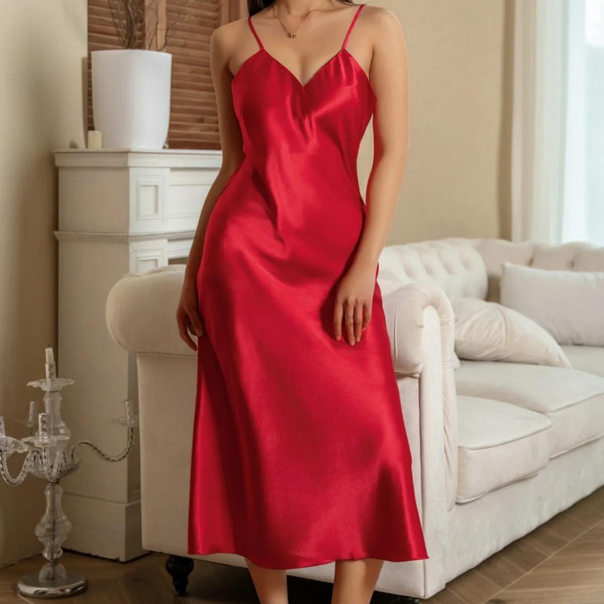 

Сексуальная ночная рубашка на подтяжках, интимное женское белье, длинная ночная рубашка, сорочка, пижамы, летняя женская атласная домашняя одежда, одежда для отдыха 2XL