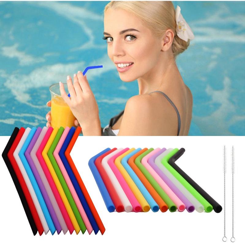 Paille à boire en silicone de haute qualité 200 mm de longueur Micro-ondable Style occidental Couleur unie