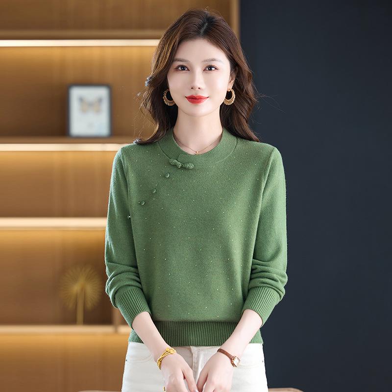 Autumn Winter Chinese Retro Cheongsam Collar Thick Knit Sweater – Fashionable Women's Pullover
