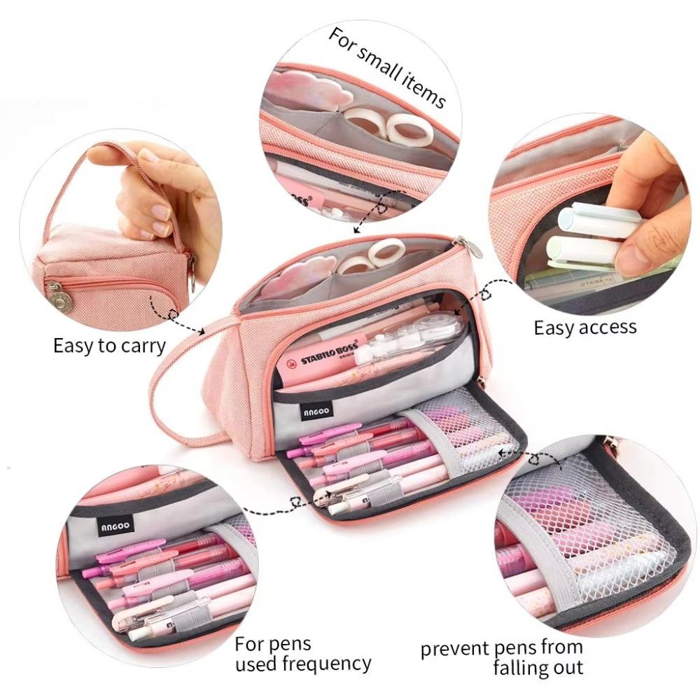 Portable Pencil Case Solid Color Stationery Pouch High Quality Pen Box  School Office Supplies