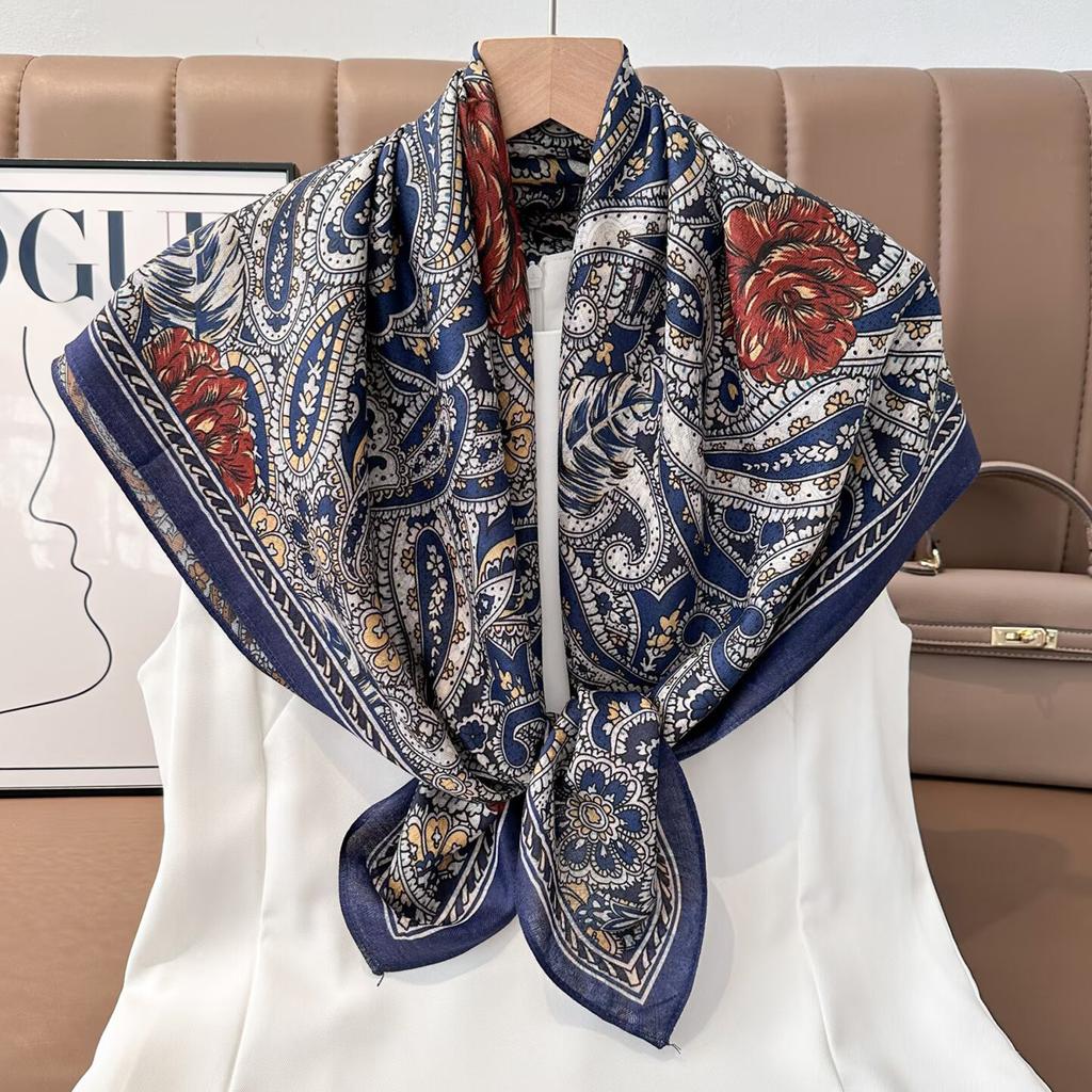 Medieval Ethnic Style Velvet 91 Square Scarf Cashew Flower Women's Spring and Autumn Double-sided Scarf Fashion Silk Scarf Scarf Neck Shawl
