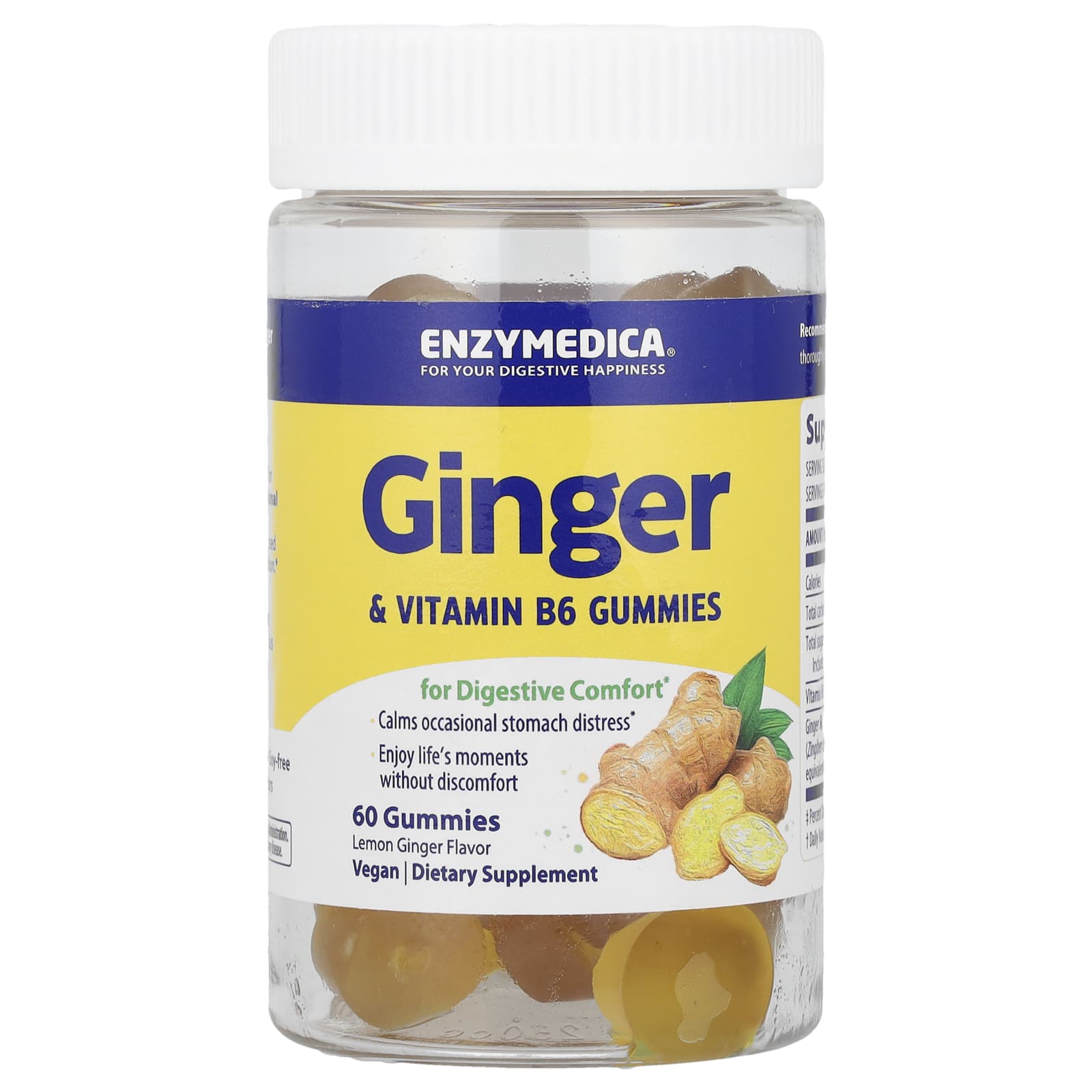 

Ginger & Vitamin B6 Gummies, Lemon Ginger, 60 Gummies