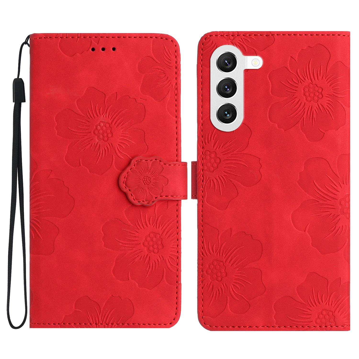 

For Samsung Galaxy S24 Anti-Scratch PU Leather Wallet Phone Cover Imprinted Stand Phone Case Red