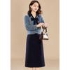 Kobeier Faux Mink Velvet Bow Lapel Top & Straight Skirt Set