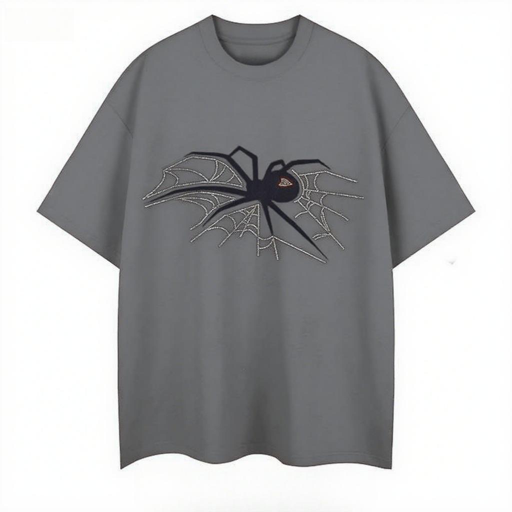2025 Autumn Cotton T-shirt American Niche Spider Web Printing Comfortable Fashion Skin-friendly Trend Large Size Couple T-shirt