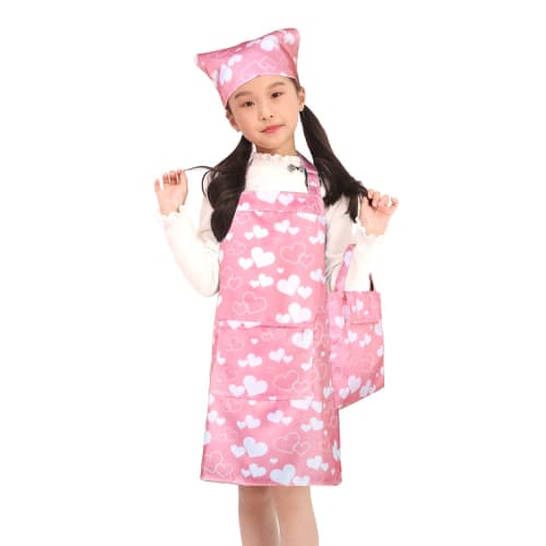 BIGHAS Kids' 3-Piece Apron Set (Triangle Scarf, Drawstring Bag) - Easy to Put On and Take Off, Dinosaur Design, Elementary School Students, Includes N