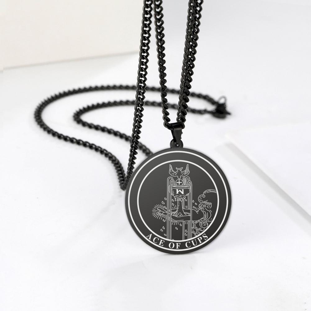LIKGREAT Gold Color The Cups Tarot Necklace Men Stainless Steel Jewelry Minor Arcana Talisman Pendant Lucky Amulet Birthday Gift