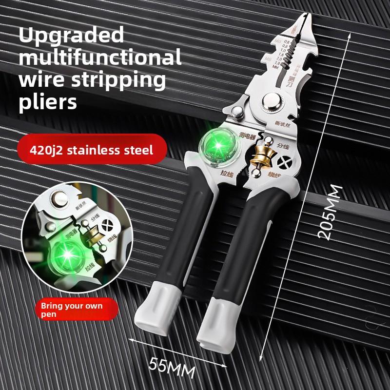 Ten in one multifunctional wire stripping pliers for electricians, pressure wire splitting, winding, cutting, and measuring pens