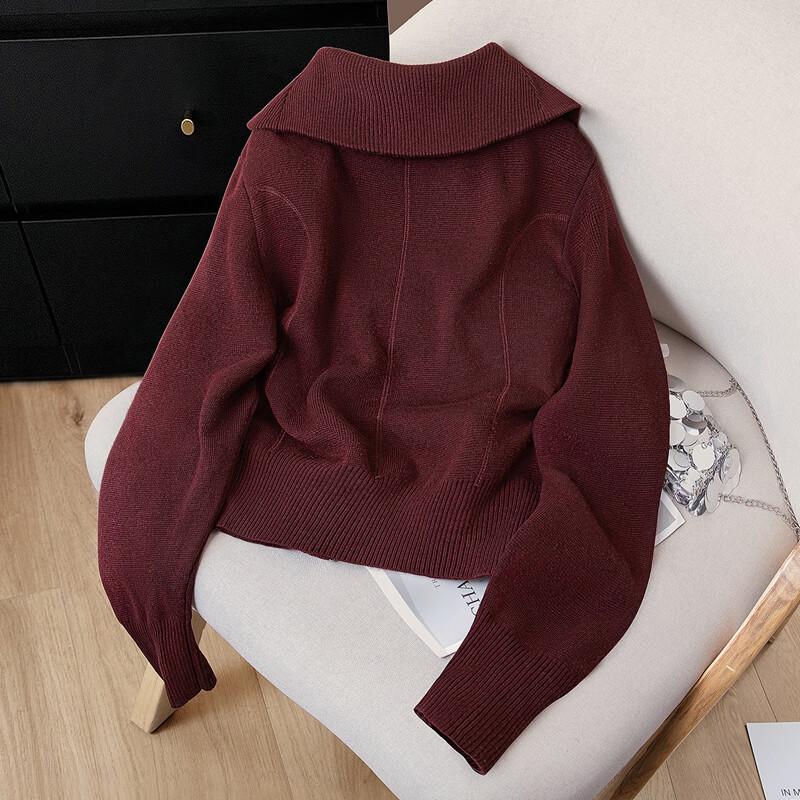 Damen Langarm Revers Reißverschluss Strickjacke