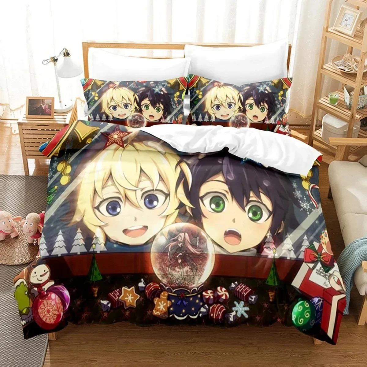 

Anime Seraph of the End Mikaela Bed Cover Package Boys Girls Twin Size Queen Dimension Size Bedspread Cover Pillowcase Bed Kids Adult Home Use EU Single 135x200cm