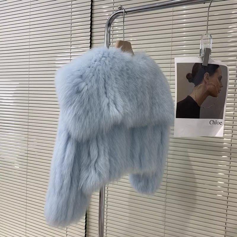 

Цяньцзинь ветровка из искусственного меха лисы, маленькая тканая куртка, зеленая с большим меховым воротником, длинношерстная, зимняя одежда XL синий