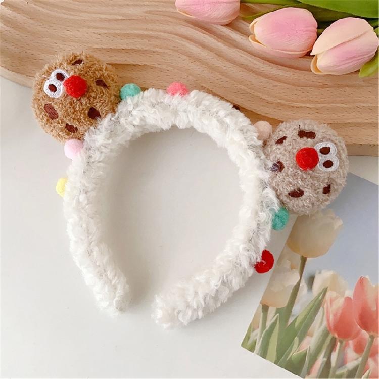 3D Plush Cartoon Cookie Headband Cute Stuffed Hair Hoop Makeup Fuzzy Headdress