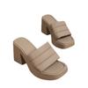 Womens High Heel Sandals for Outdoor Wear French Style Minimalist Casual Versatile Chunky Heel One Band Slippers Comfortable Chunky Heel