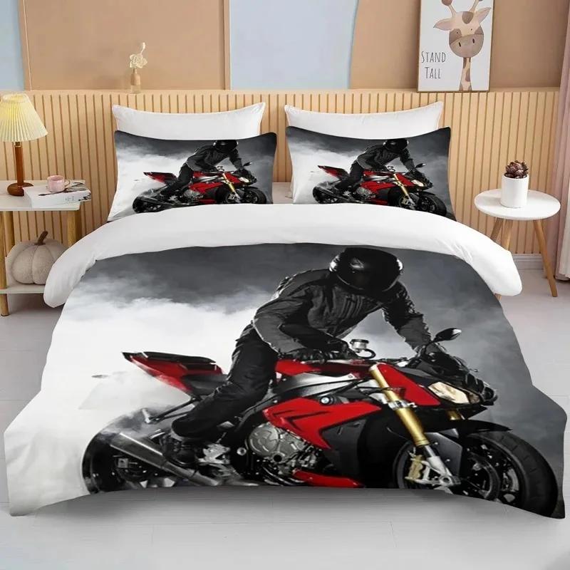 3D Motorcycle Bedding Set Print Cars Duvet Cover With Pillowcase Motocross Bedspread Boys Boys Bed Set King Size Home Textiles