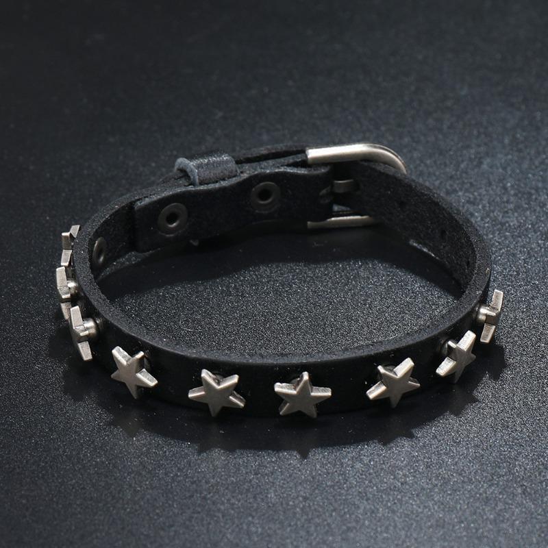 Fashion Jewelry, Men's Leather Simple Bracelet 9 Pentagram Leather Bracelet Men's Style