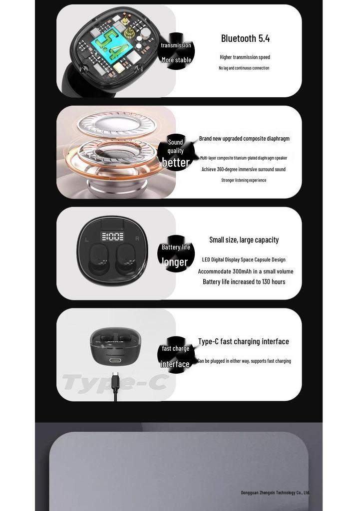 2024 Ultra-Small Noise-Cancelling Wireless Earbuds with Long Battery Life & In-Ear Fit for Sleep & Sports