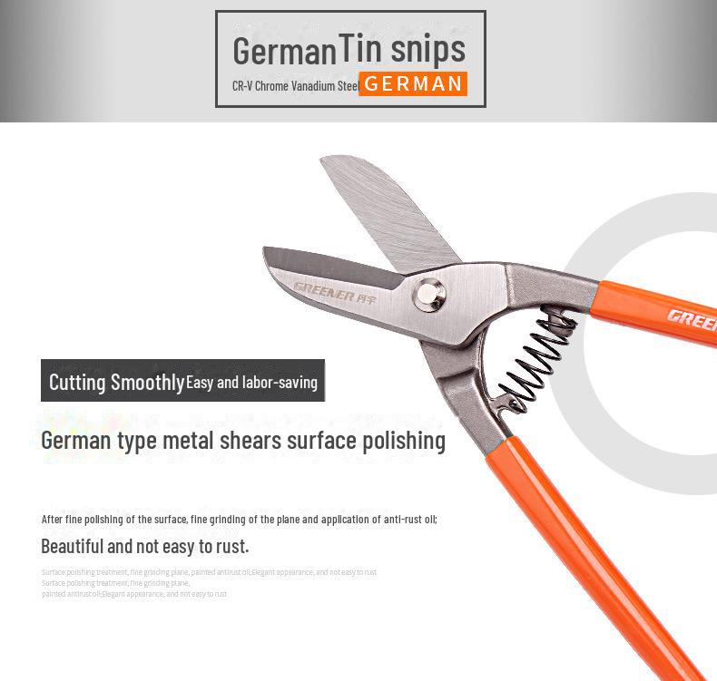 Green Forest Metal Cutting Scissors: Steel, Tin, Iron, German-American Design