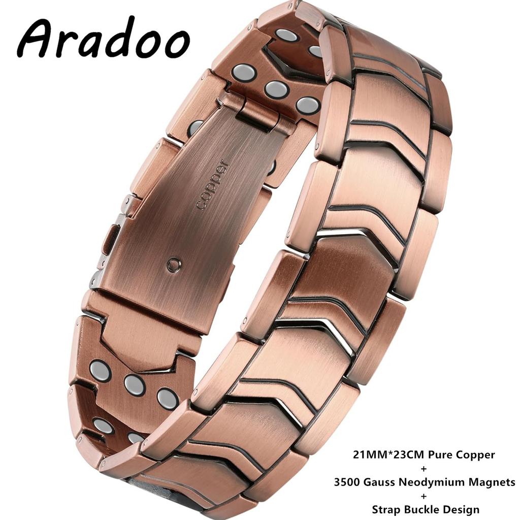 Premium Copper Bracelet for Men with Grid Pattern Design Magnetic Wristband Jewelry Gifts