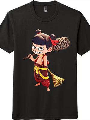 Nezha Minimalistisches Grafik-T-Shirt - Unisex Freizeit-Cartoon-Kleidung für den Alltag