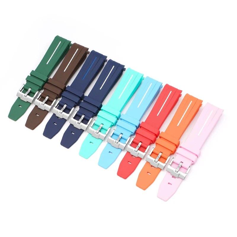20/21/22mm Curved End Rubber Strap for Rolex Stainless Steel Buckle Men Women Sport Waterproof TPU Replacement Bracelet Band