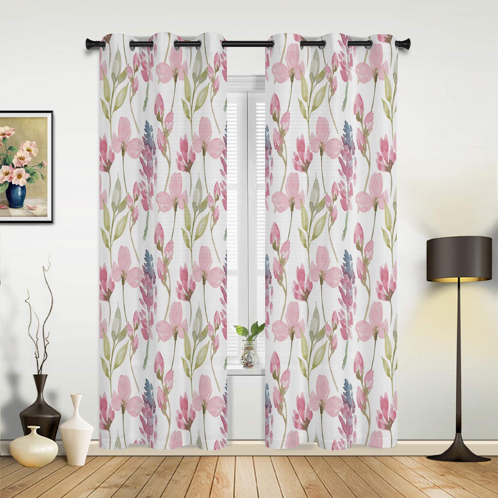 Акварельные пастельные цветы ферма современные оконные шторы для гостиной — фото 3