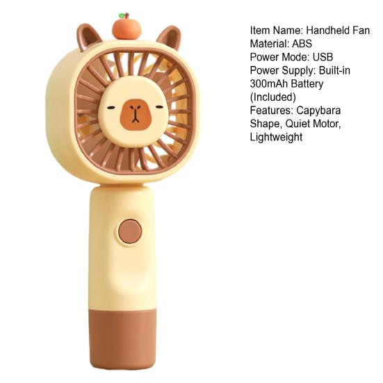 Handheld Fan Multi-Speed Adjustable Capybara Design Quiet Operation USB Rechargeable Portable Cooling Fan