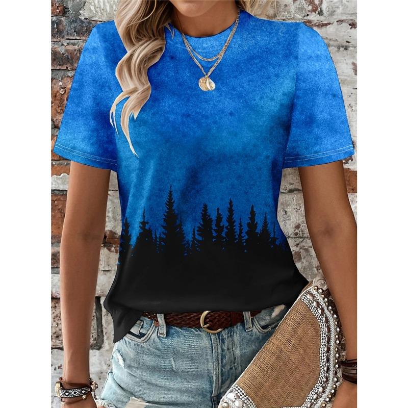 Women's Summer Casual Crewneck 3D Print Dandelion Pattern Breathable O Neck Short Sleeve Oversized T-shirt Summer