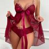 Sexy Mesh Embroidered Flower Lingerie Set: Open-Front Nightgown & Camisole