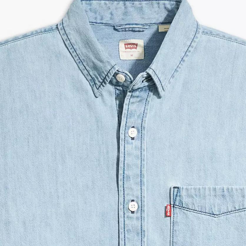 Levis Solid Color Comfortable Casual Denim Short Sleeve Shirt Men Shirts Denim-Blue 86627-0128