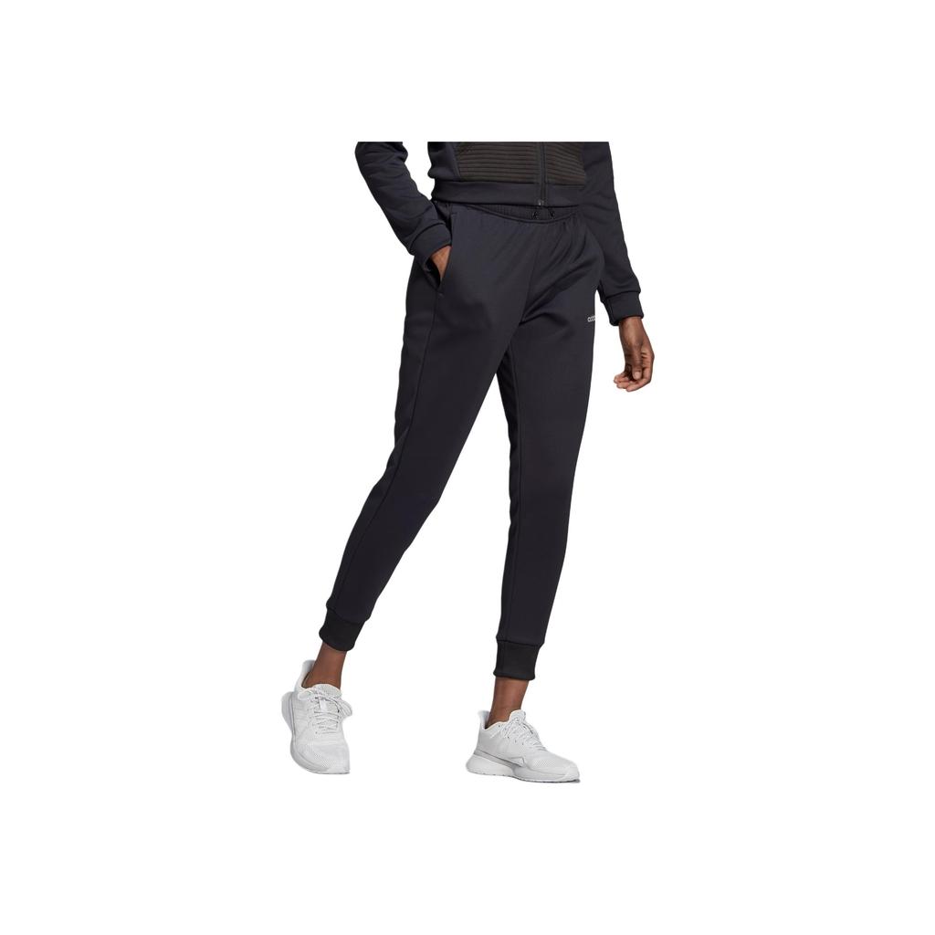 adidas Solid Color Brand Logo Print Elastic Knit Sports Pants Women Bottoms Black EI5540