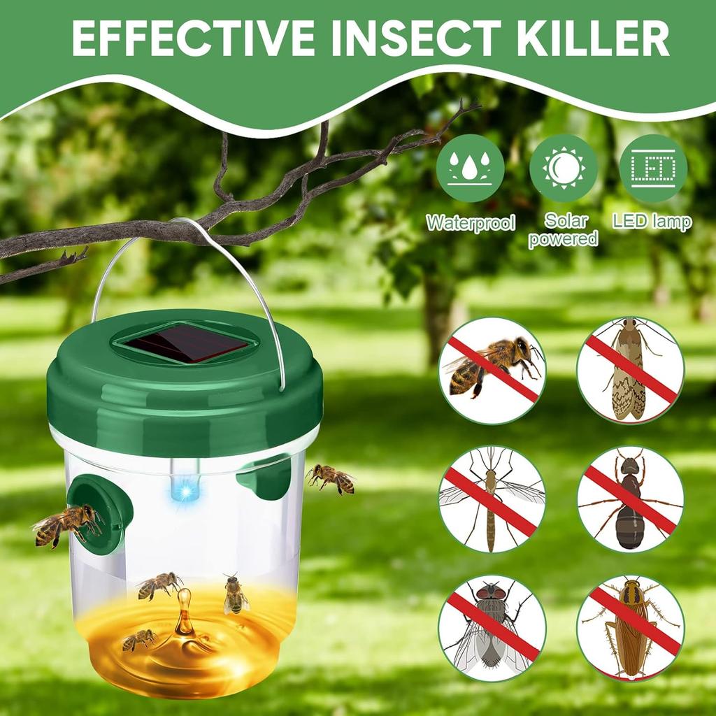 Wasp Trap Solar Powered Bee Trap Reusable Fly Traps Outdoor Hanging Wasp Killer with UV LED Light Flying Insects Bee Killer