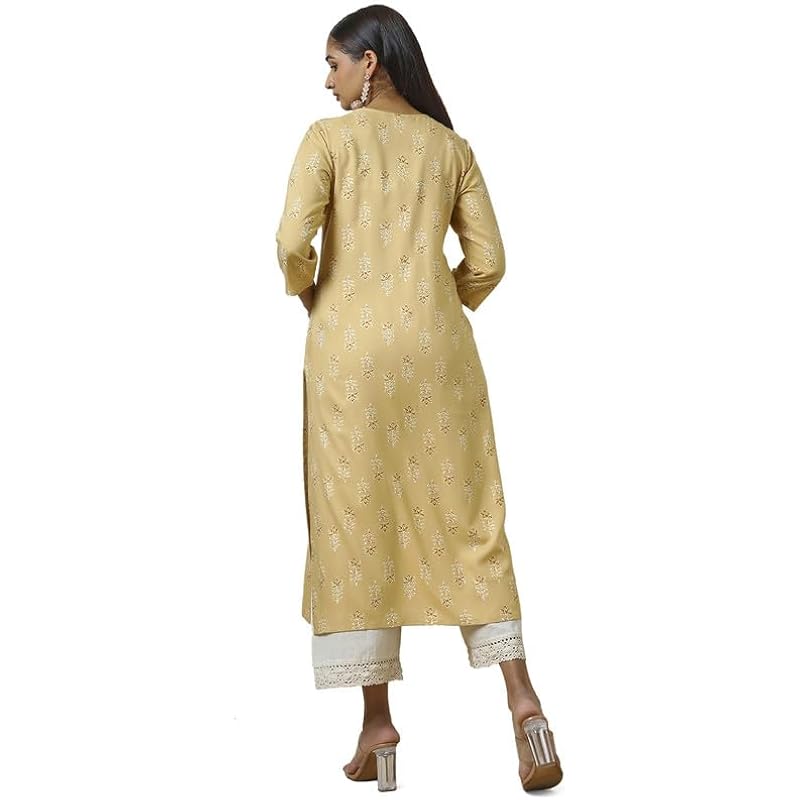 Soch Womens Beige Rayon Foil Print Kurta with Gotta Patti S бежевый