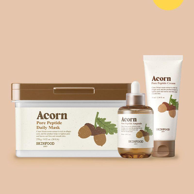 SKINFOOD [Pore Elasticity 3-piece Set] Acorn Daily Mask 30 Sheets & Ampoule & Cream ONE
